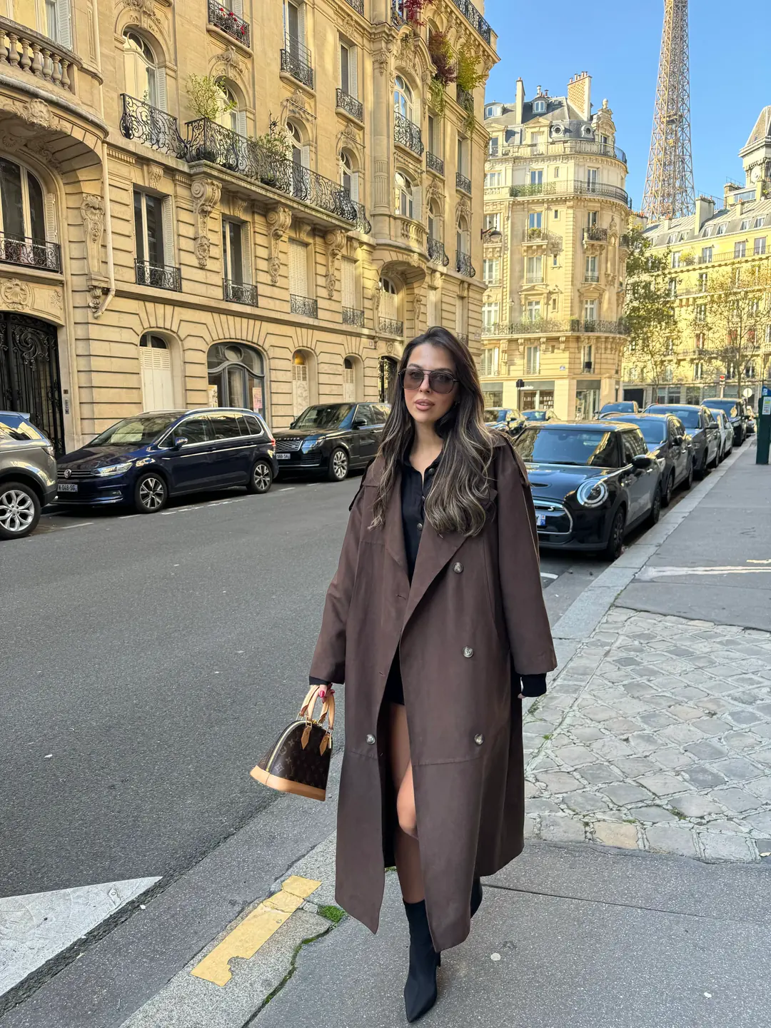 Manteau trench en daim Bitter Coffee avec ceinture