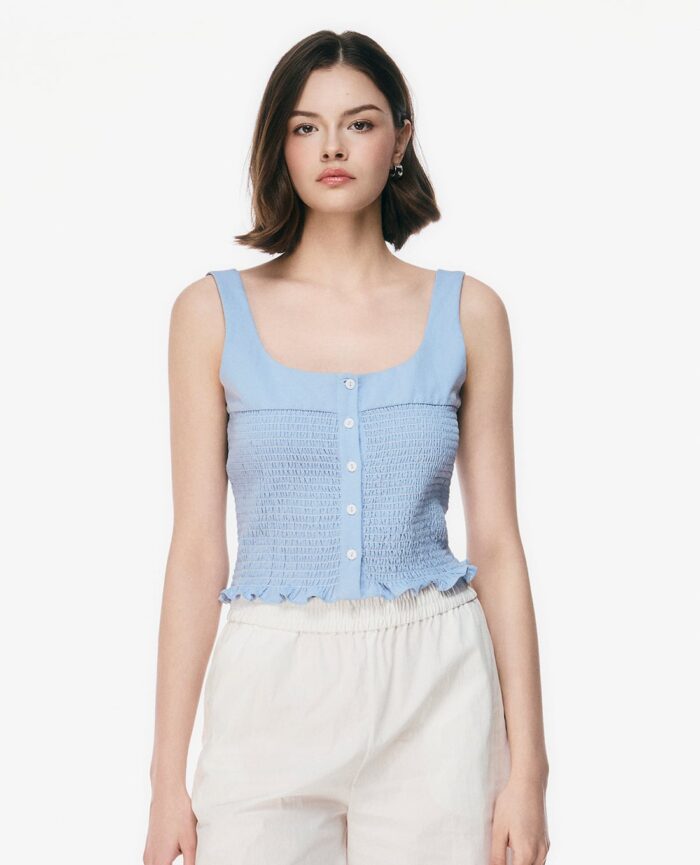 Women's two-piece shirt with square neck and ruffled hem